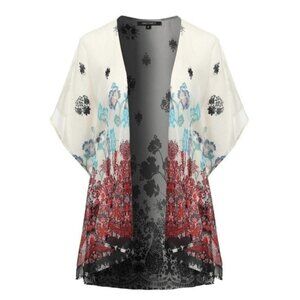 Love Tree Chiffon Kimono Floral Japanese Style Cardigan Short Sleeve Size L